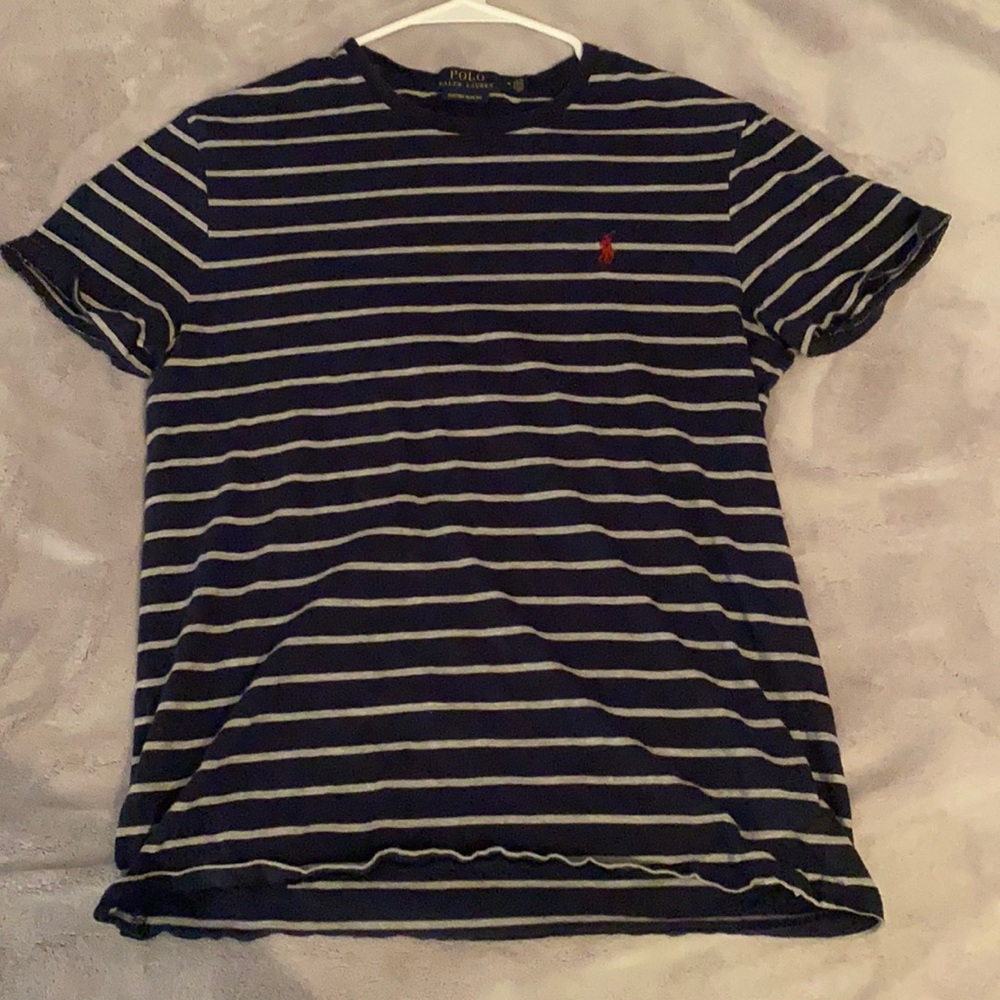 Striped navy blue and grey polo shirt SIZE: MEDIUM